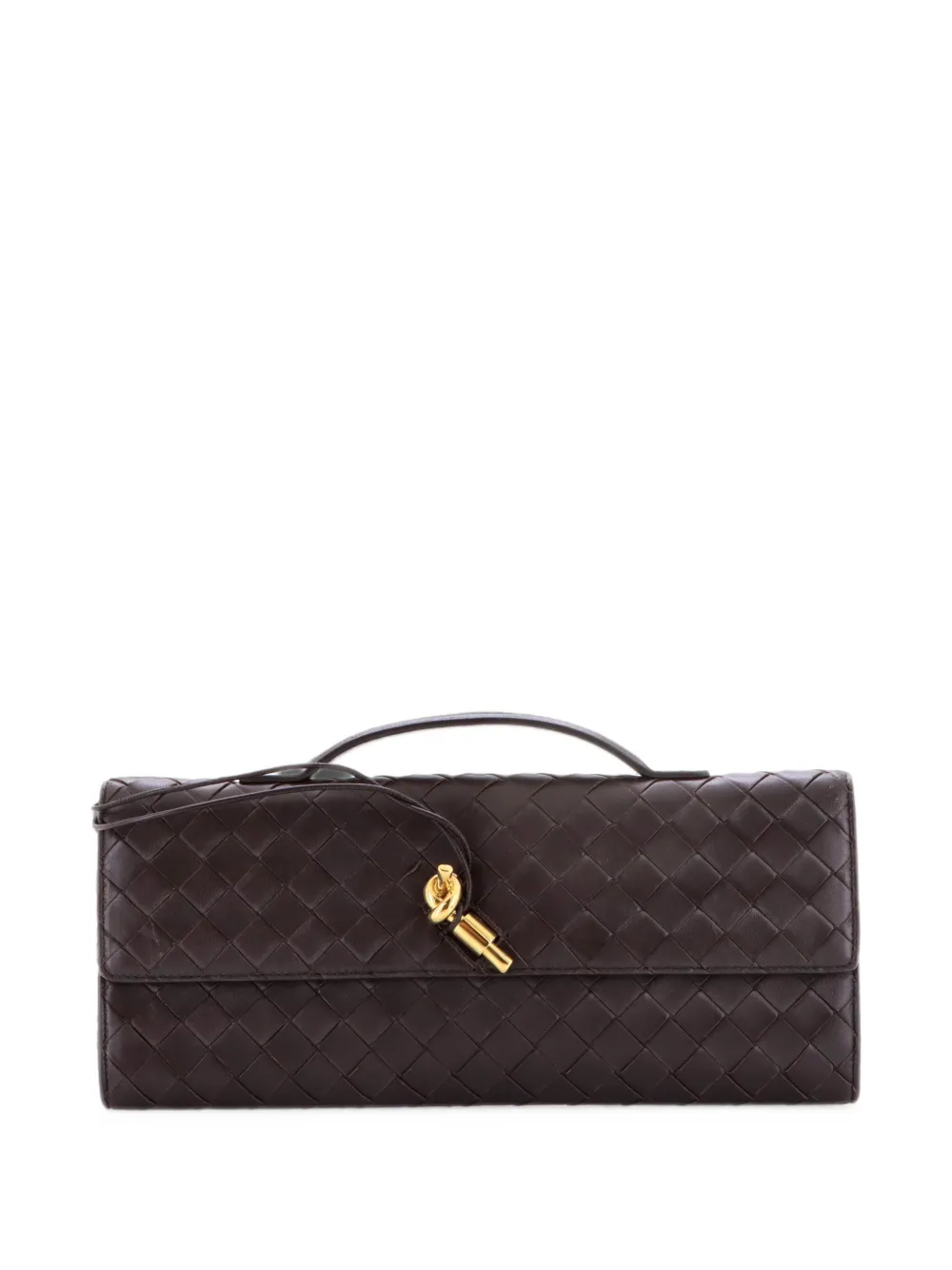 Bottega Veneta Pre-Owned pochette longue Andiamo en cuir Intrecciato à anse sur le dessus - Marron Bottega Veneta Pre-Owned pochette longue Andiamo en cuir Intrecciato à anse sur le dessus - Marron
