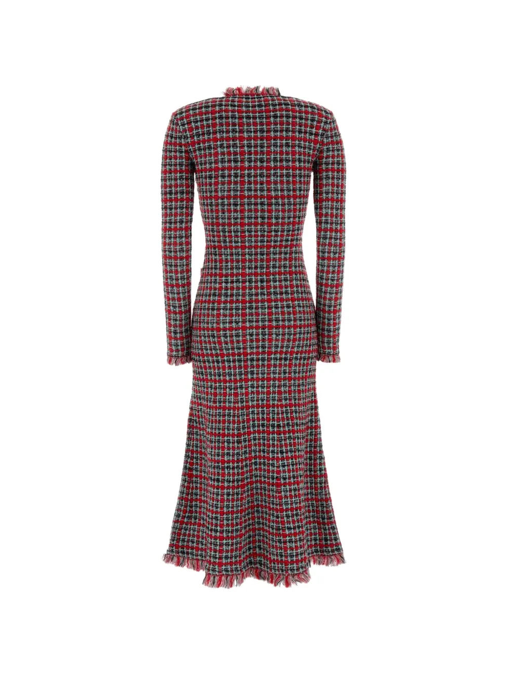 Self-Portrait check-knit frayed midi dress Rood