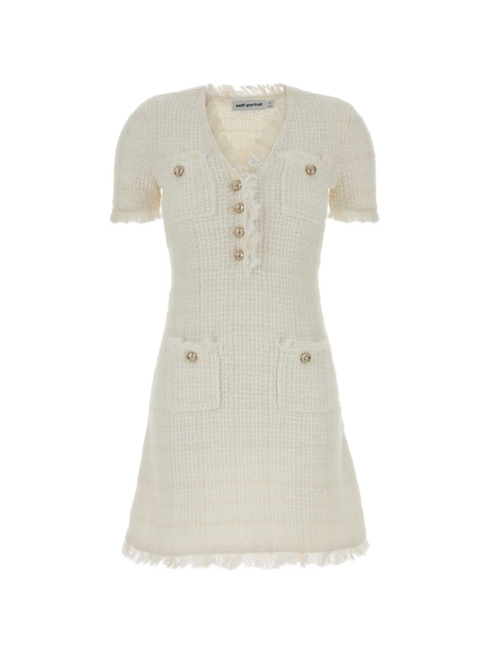 Self-Portrait bouclé-knit frayed mini dress - Toni neutri