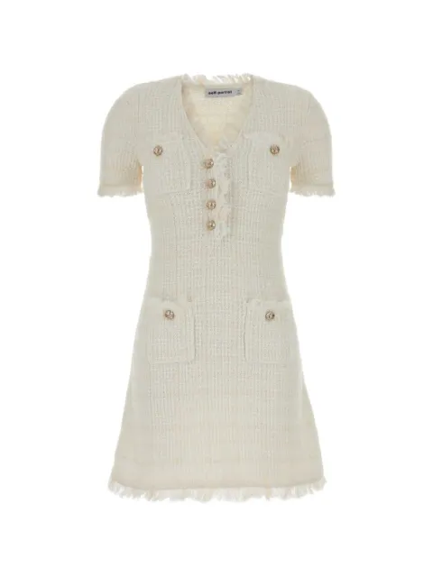 Self-Portrait bouclé-knit frayed mini dress