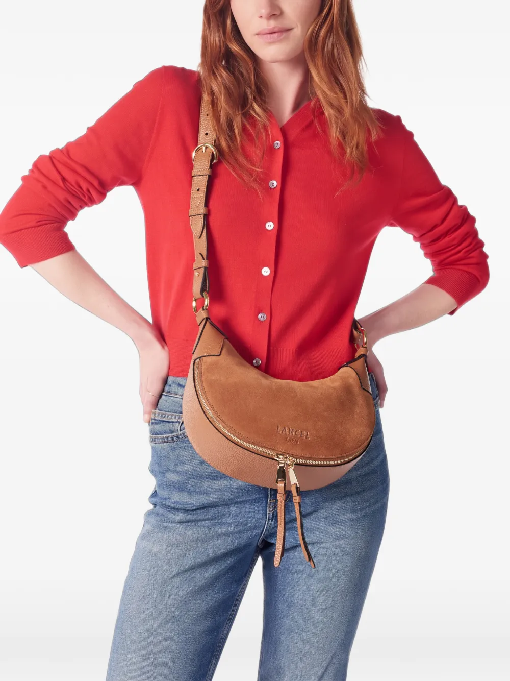 Lancel small Origami zip-detail shoulder bag Bruin