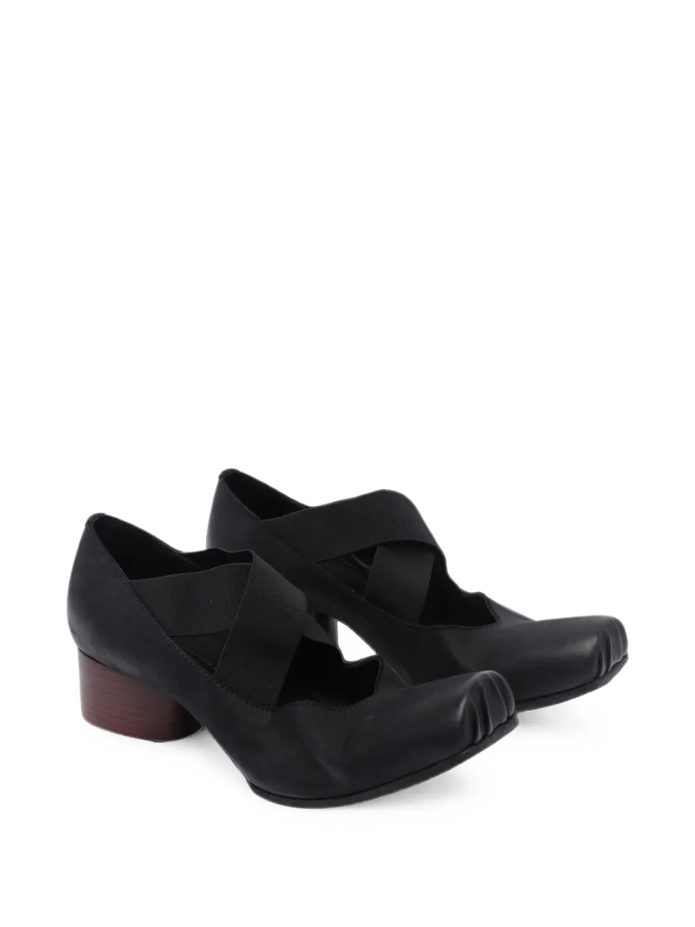 Uma Wang crossover-strap block-heel ballet flats Zwart