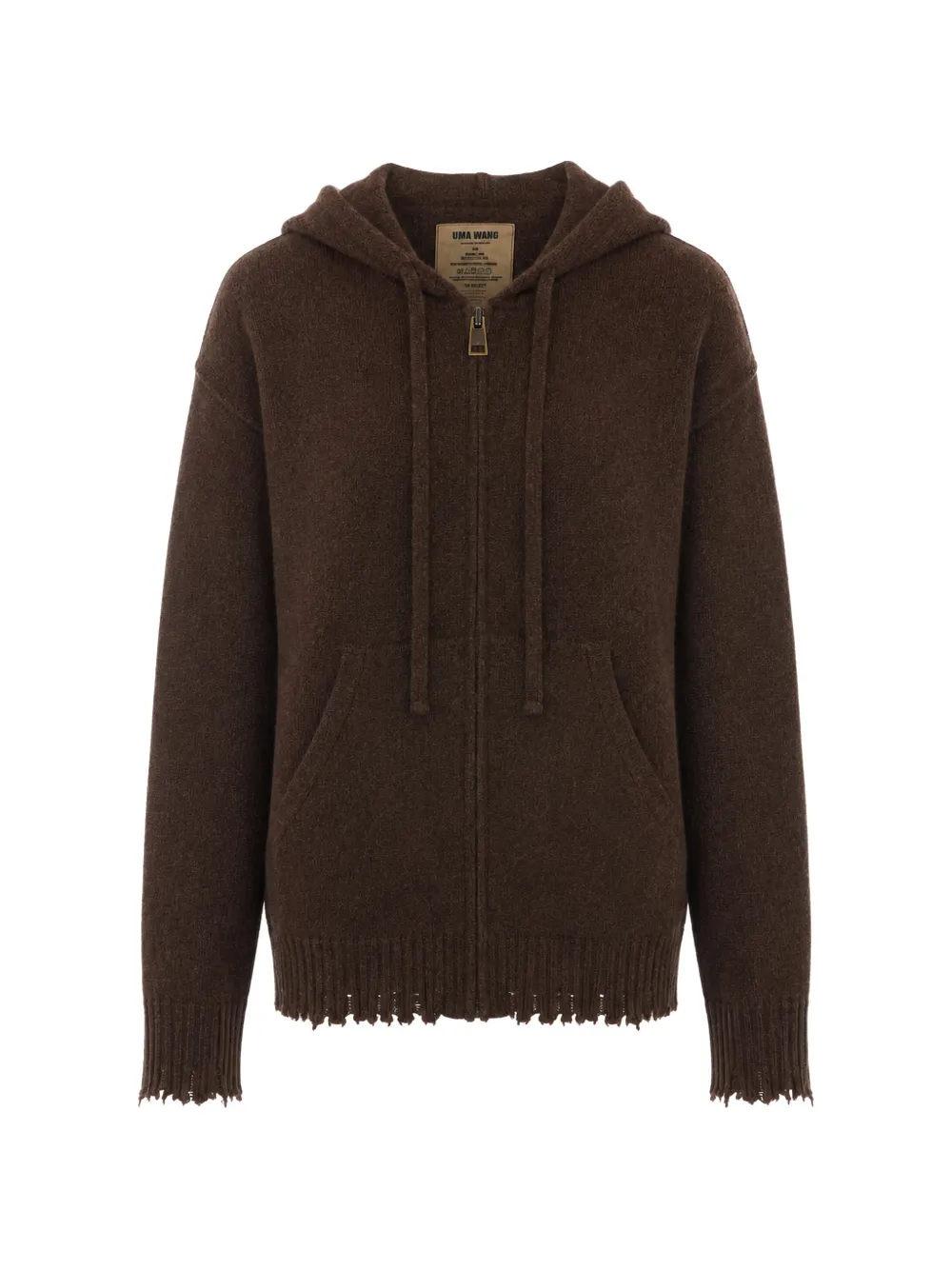 Uma Wang distressed zip-up hoodie - Marrone