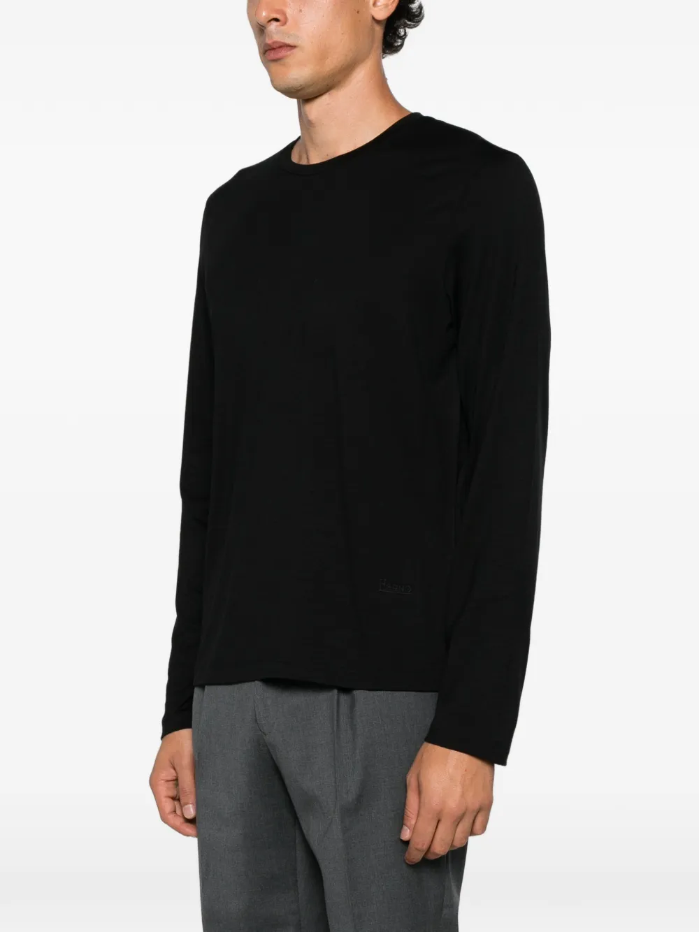 Herno T-shirt met logoplakkaat en lange mouwen Zwart