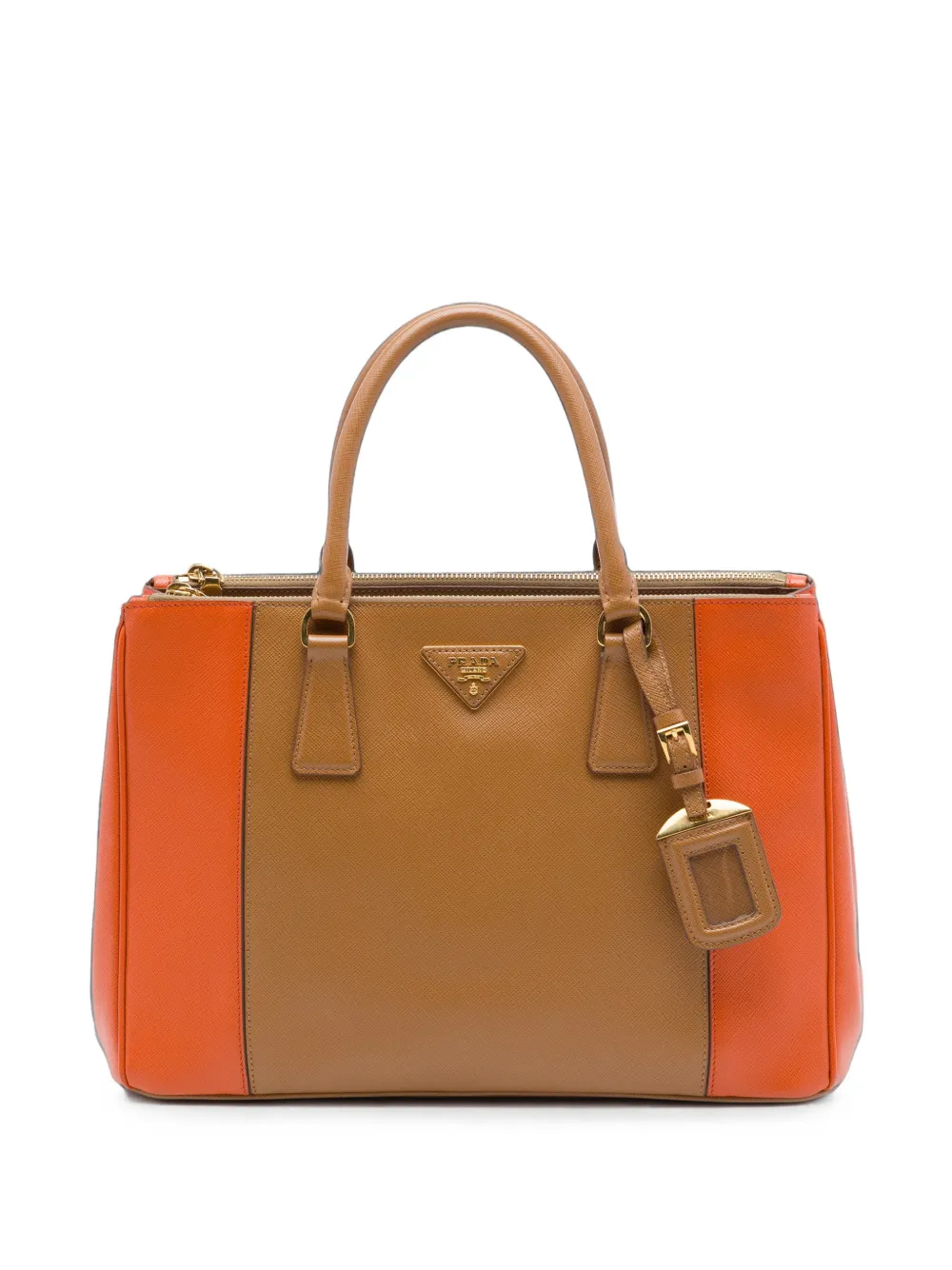 Prada Pre-Owned 2010-2026 Medium Saffiano Lux Galleria Double Zip Satchel-Tasche - Braun
