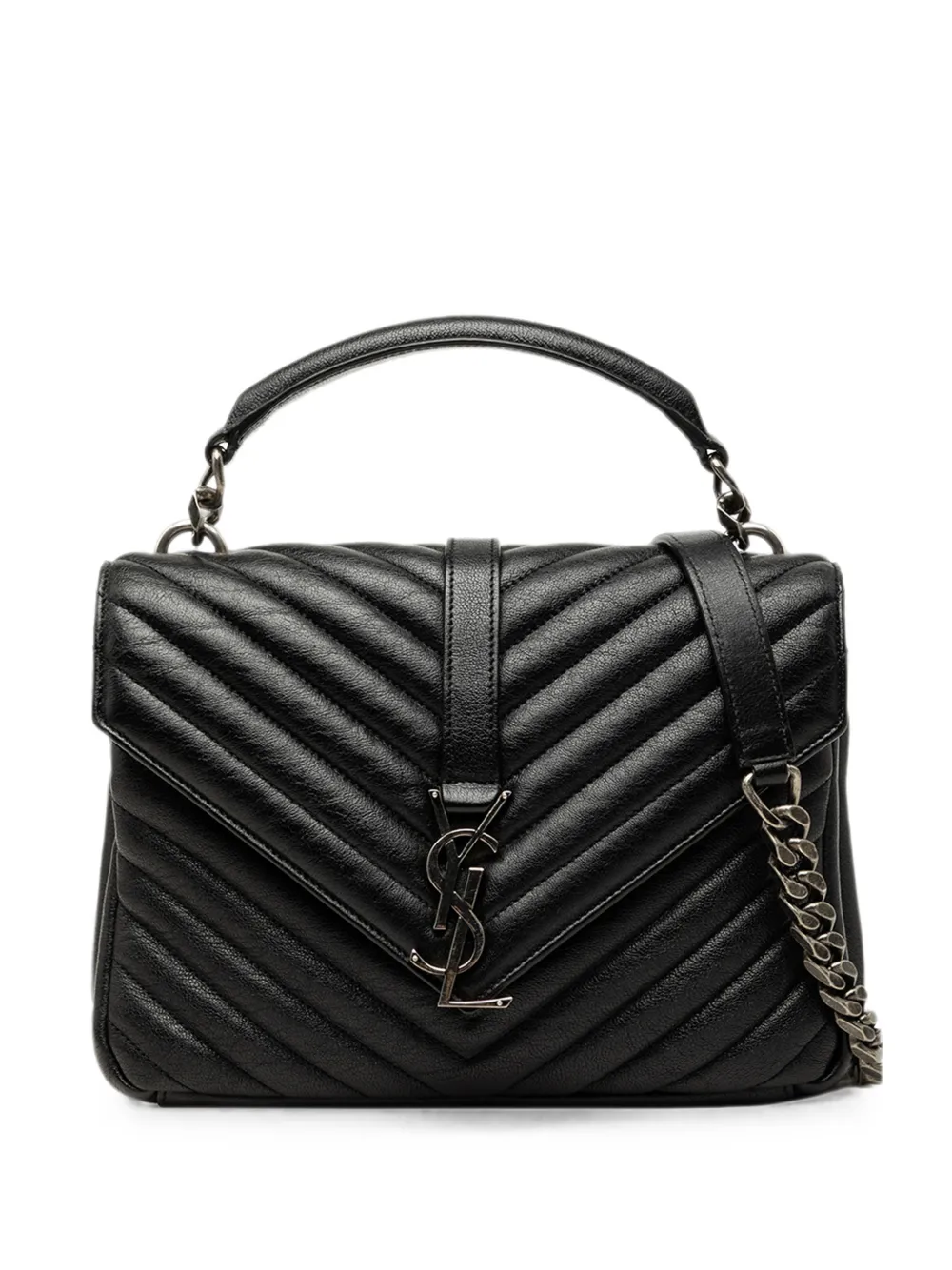 Saint Laurent Pre-Owned 2016 Medium Chevron Sheepskin Monogram College satchel - Schwarz