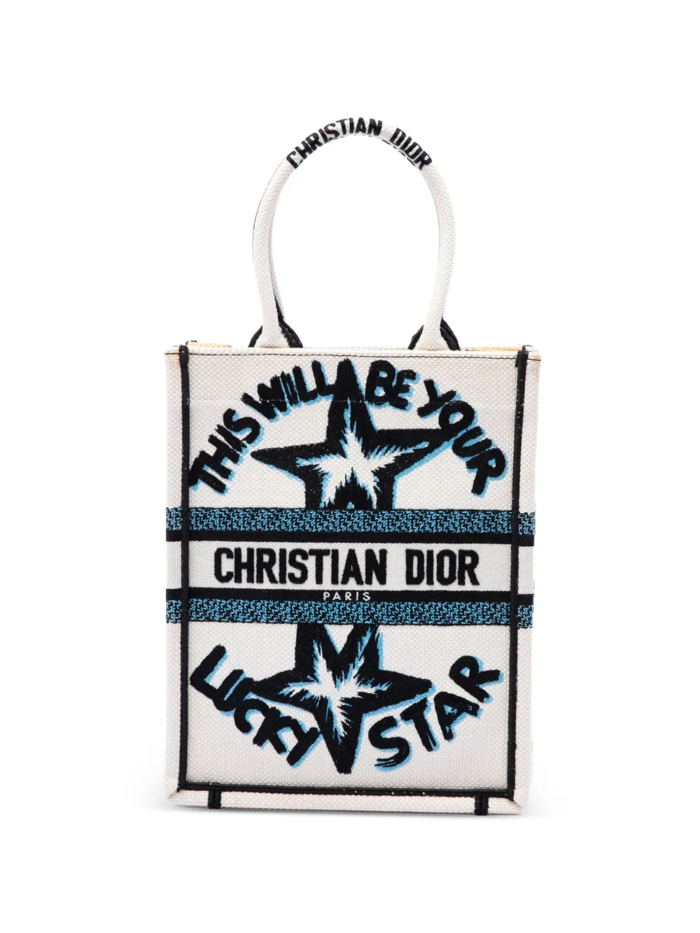 Christian Dior Pre-Owned 2021 Embroidered Canvas Lucky Star Vertical Book tote bag - Blanc
