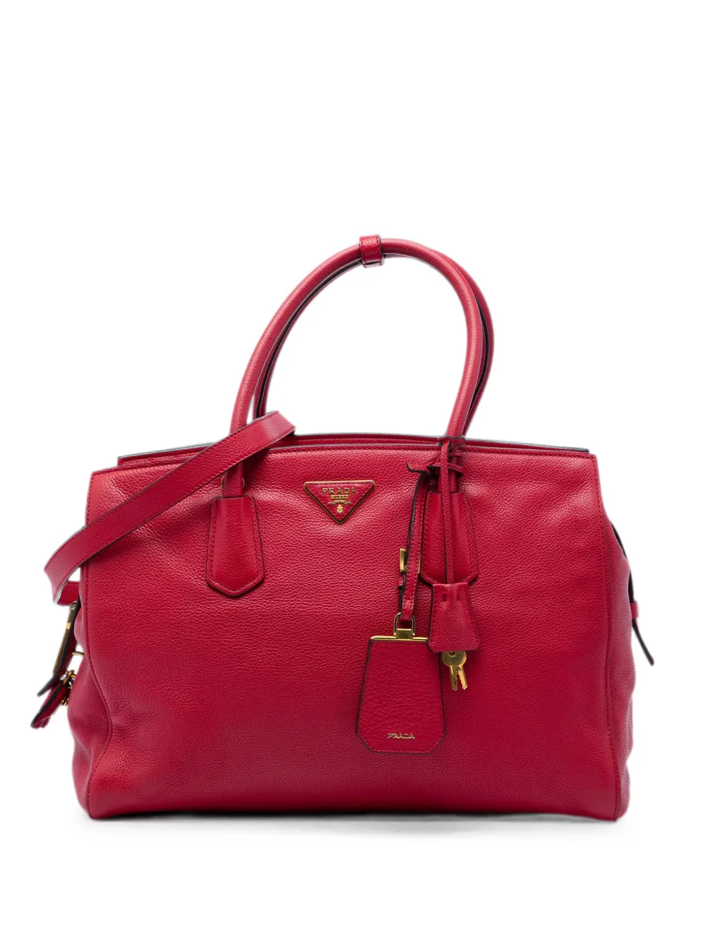 Prada Pre-Owned 2000-2026 Vitello Daino Zip Top Convertible Tote satchel - Rosso