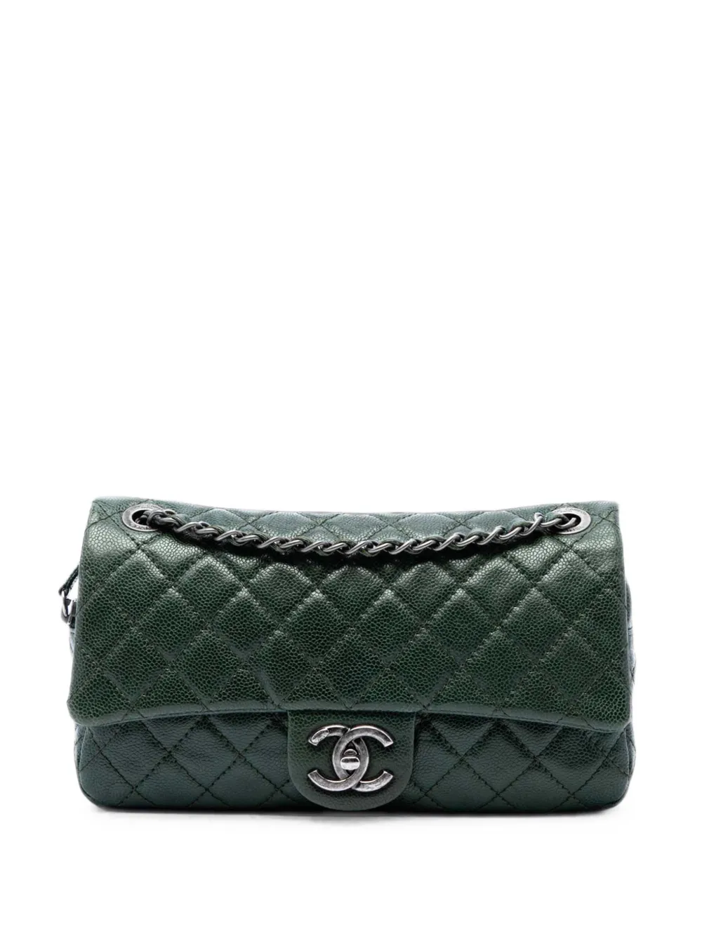 Pre-owned Chanel 2012 Medium Quilted Caviar Easy Flap Shoulder Bag In Green