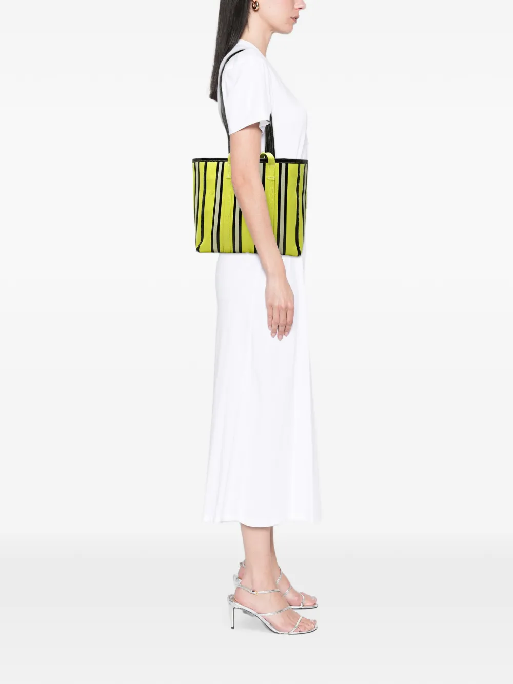 Balenciaga Pre-Owned 2021 Medium Lambskin Barbes East West Striped Shopper Tote satchel - Gelb