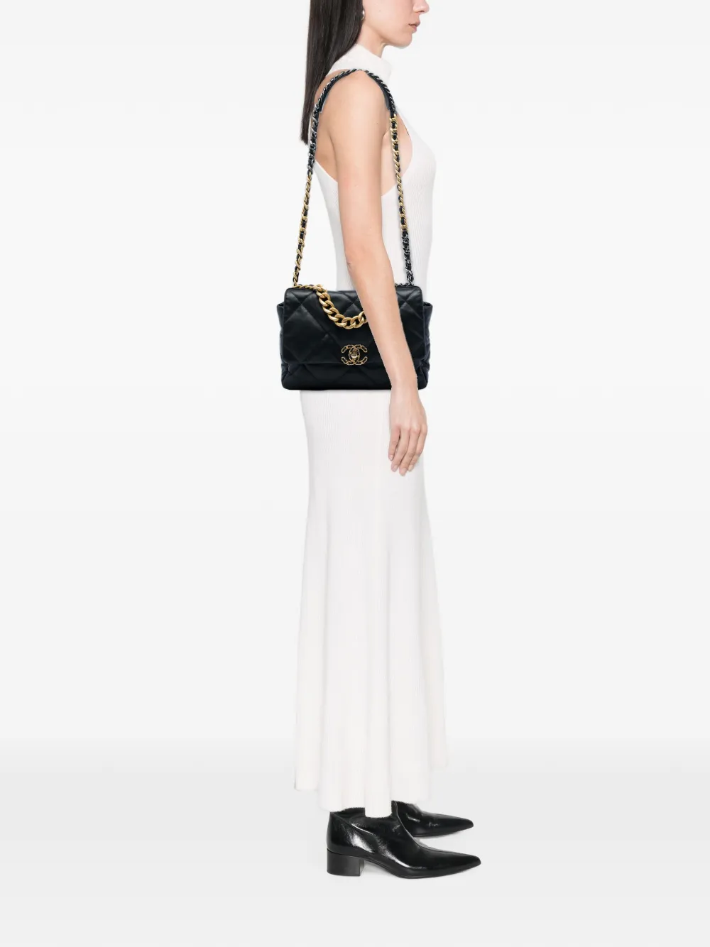 Pre-owned Chanel 2020 Large Lambskin 19 Flap Satchel In Black