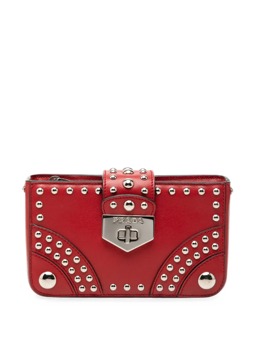 Prada Pre-Owned Clutch City Elektra Turn Lock in pelle di vitello con borchie 2010-2026 - Rosso