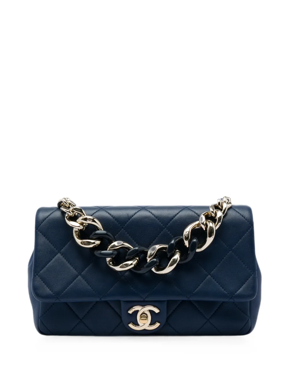 CHANEL Pre-Owned 2020-2022 Small Lambskin Elegant Chain Single Flap satchel - Blau