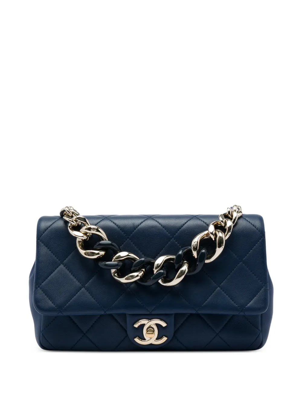 CHANEL Pre-Owned 2020-2022 Small Lambskin Elegant Chain Single Flap satchel - Blu