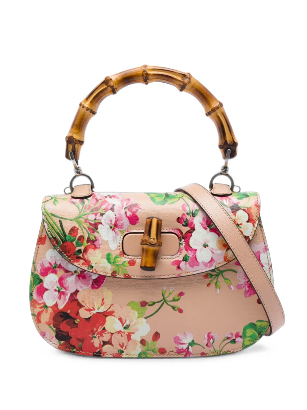 Gucci Pre-Owned 2016-2026 Medium Calfskin Blooms Bamboo Top Handle Bag satchel - Rosa