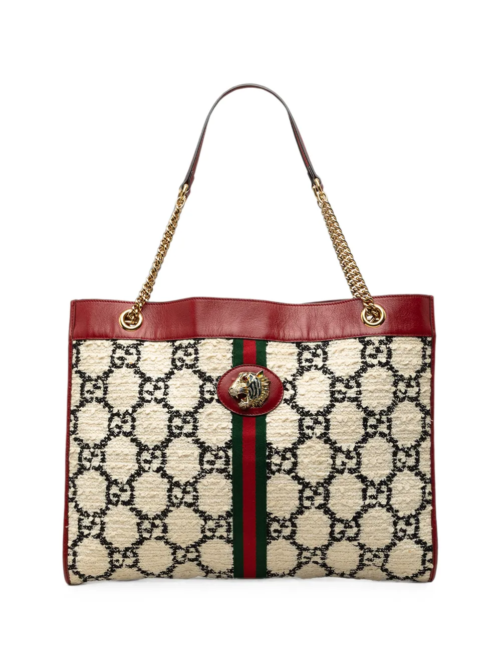 Gucci Pre-Owned 2016-2026 Large GG Tweed Web Rajah tote bag - Bianco