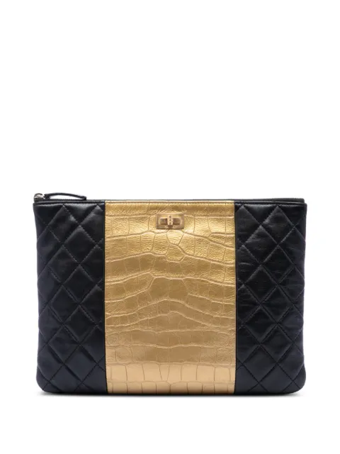 CHANEL Pre-Owned 2019 Quilted Lambskin and Crocodile Embossed Metallic Calfskin Reissue 2.55 clutch bag