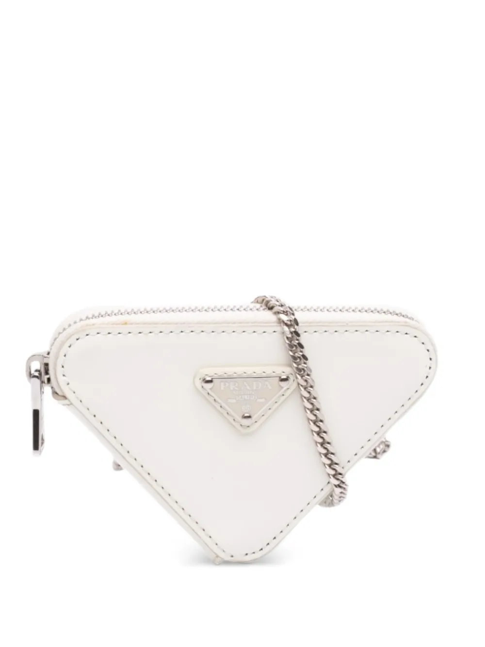 Prada Pre-Owned 2013-2026 Mini Brushed Leather Triangle Chain Pouch crossbody bag - Bianco