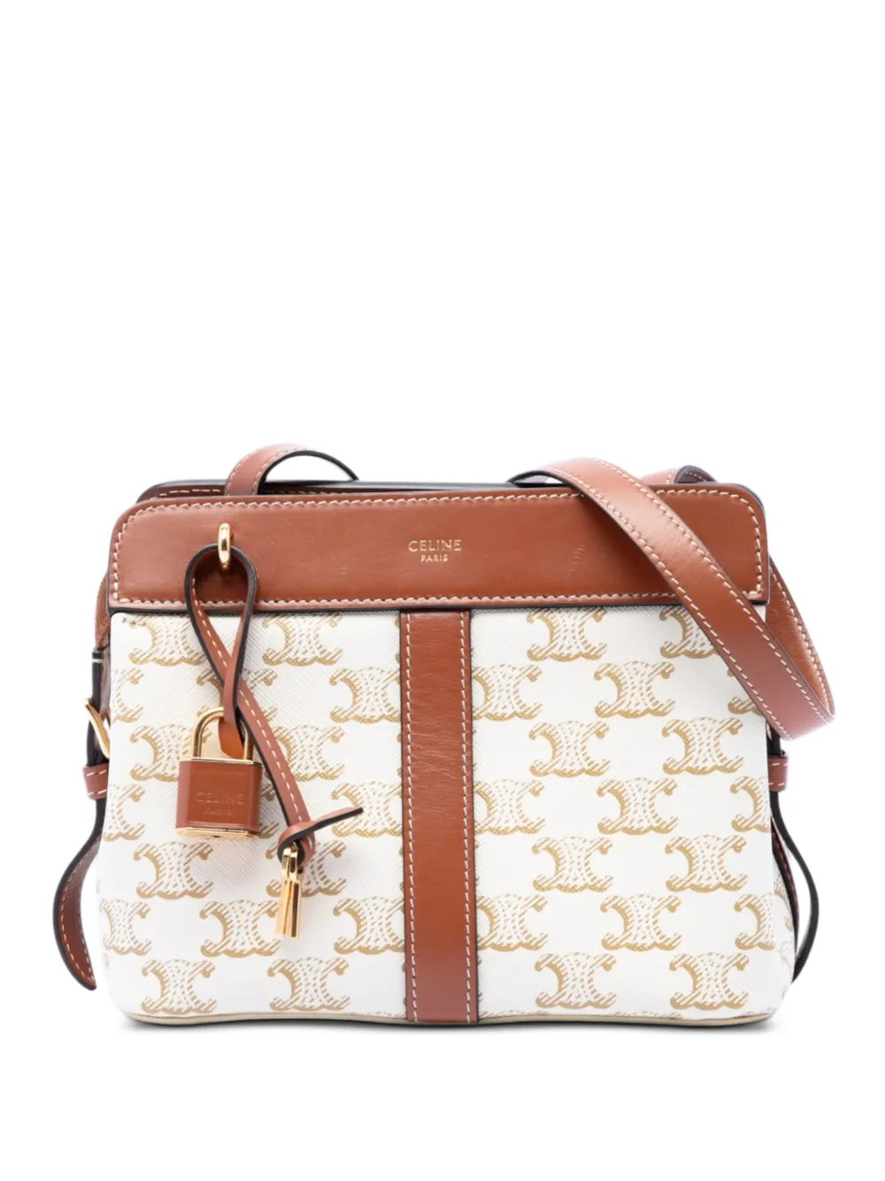 Celine Pre-Owned 2021 Teen Triomphe Coated Canvas Cabas De France crossbody bag - Bianco