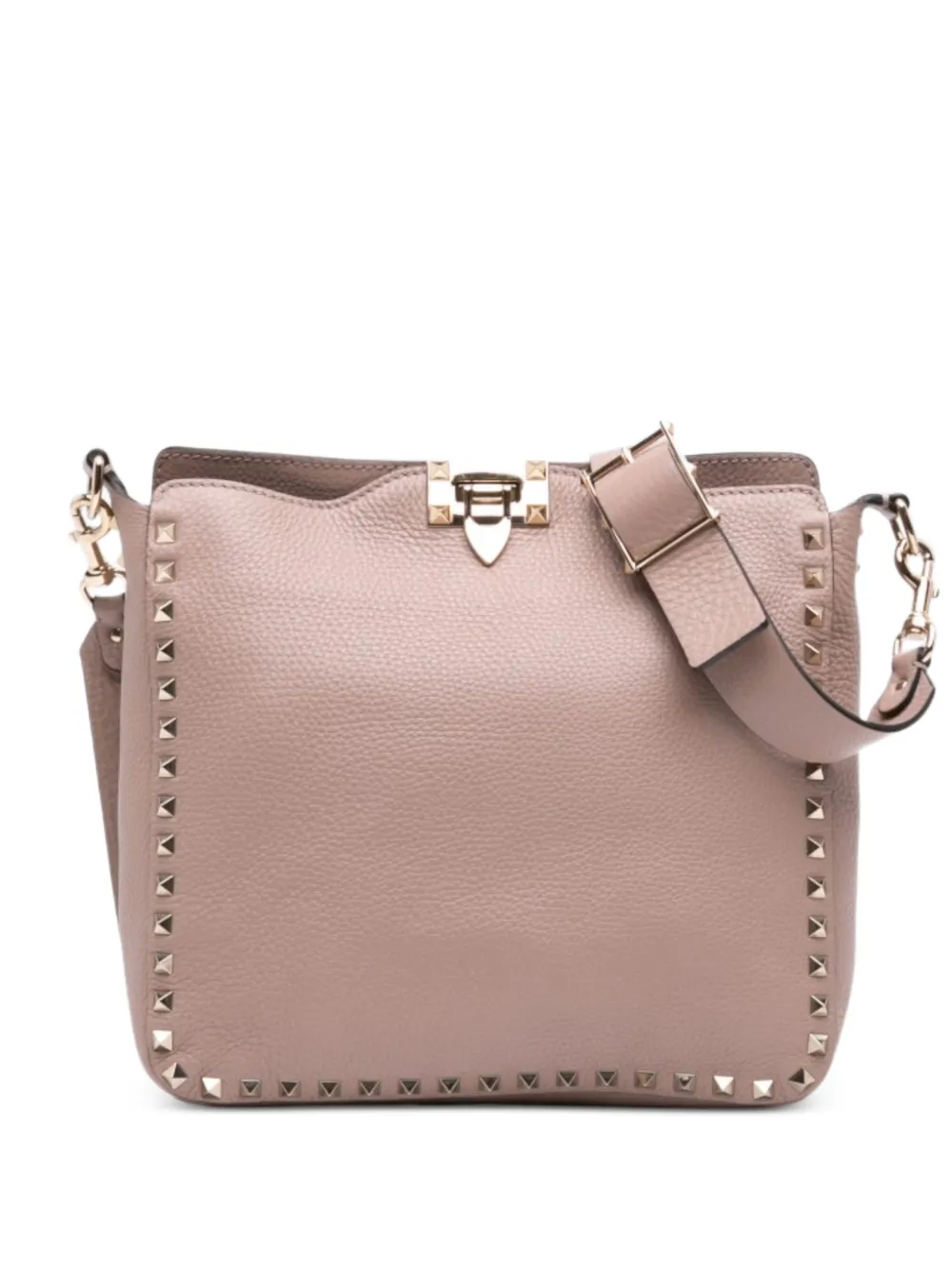 Valentino Garavani Pre-Owned 2000-2017 Small Grainy Calfskin Rockstud Flip Lock Messenger Bag crossbody bag - Toni neutri