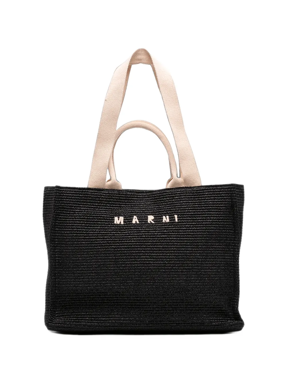 Marni Pre-Owned Borsa shopper North West in nylon effetto rafia con logo ricamato 2000-2026 - Nero