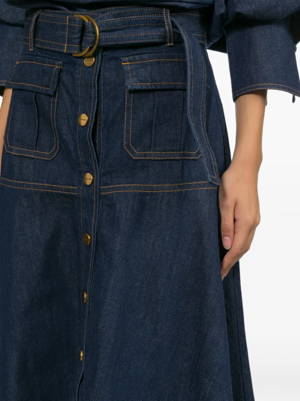 ZIMMERMANN Belted Button-front Skirt in Blue, view 5