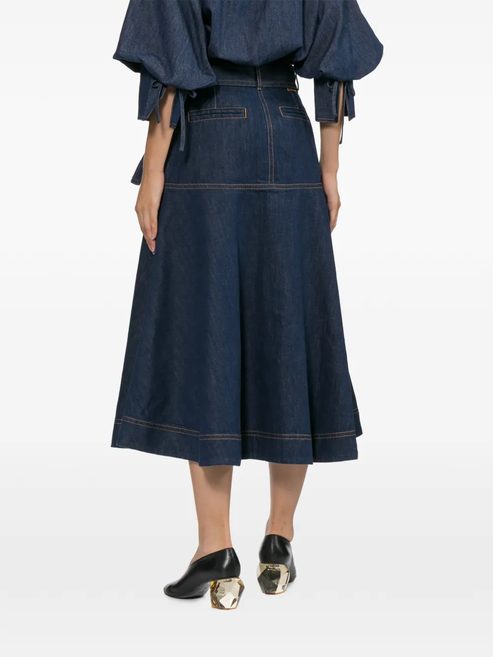 ZIMMERMANN Belted Button-front Skirt in Blue, view 4