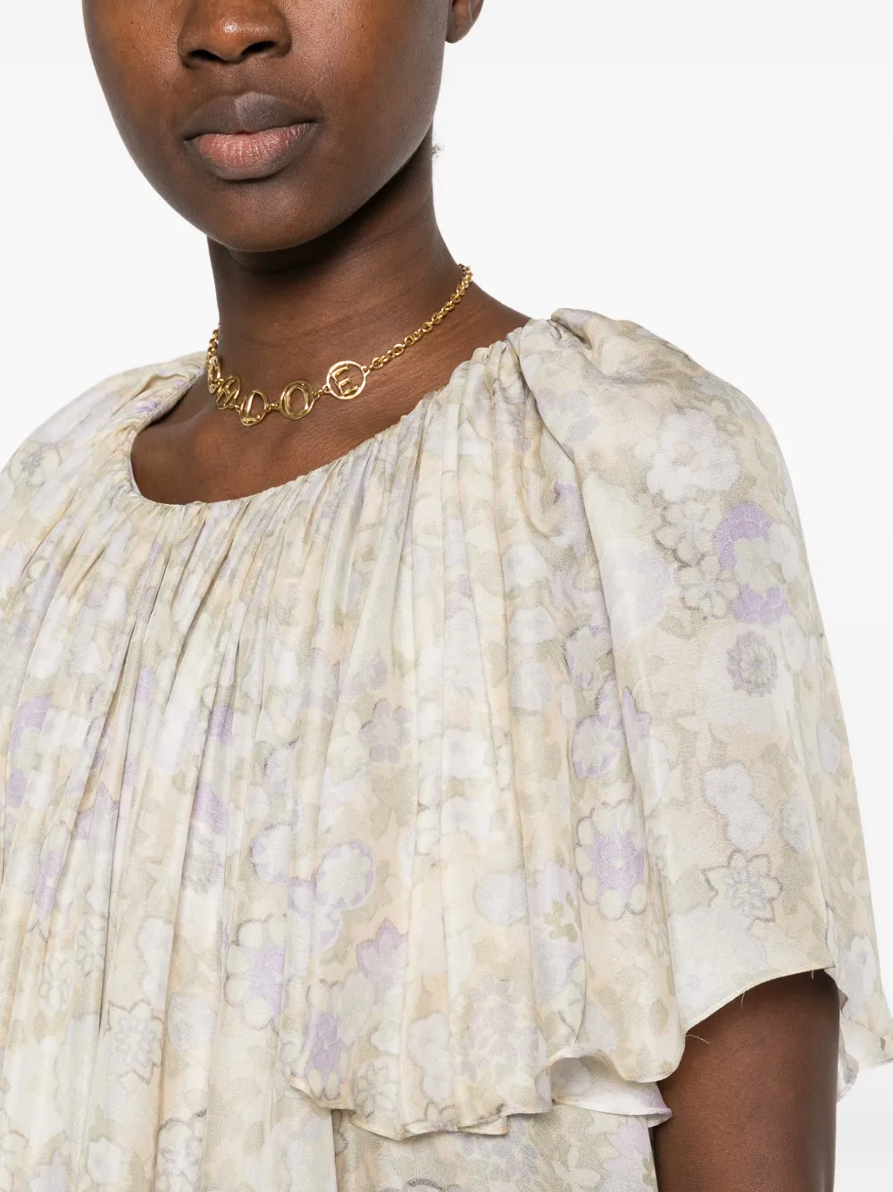 Chloé floral-print pleated mini dress Beige