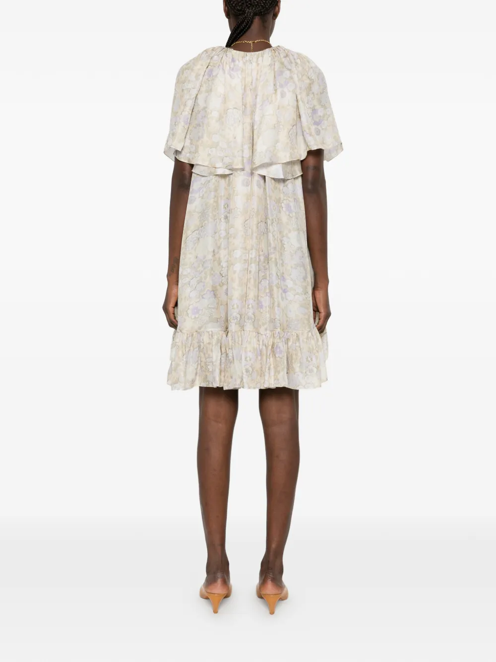 Chloé floral-print pleated mini dress Beige