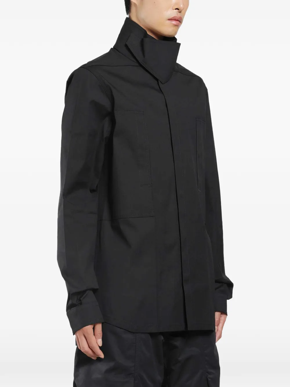 Rick Owens Tower Runway shirtjack van zware popeline Zwart