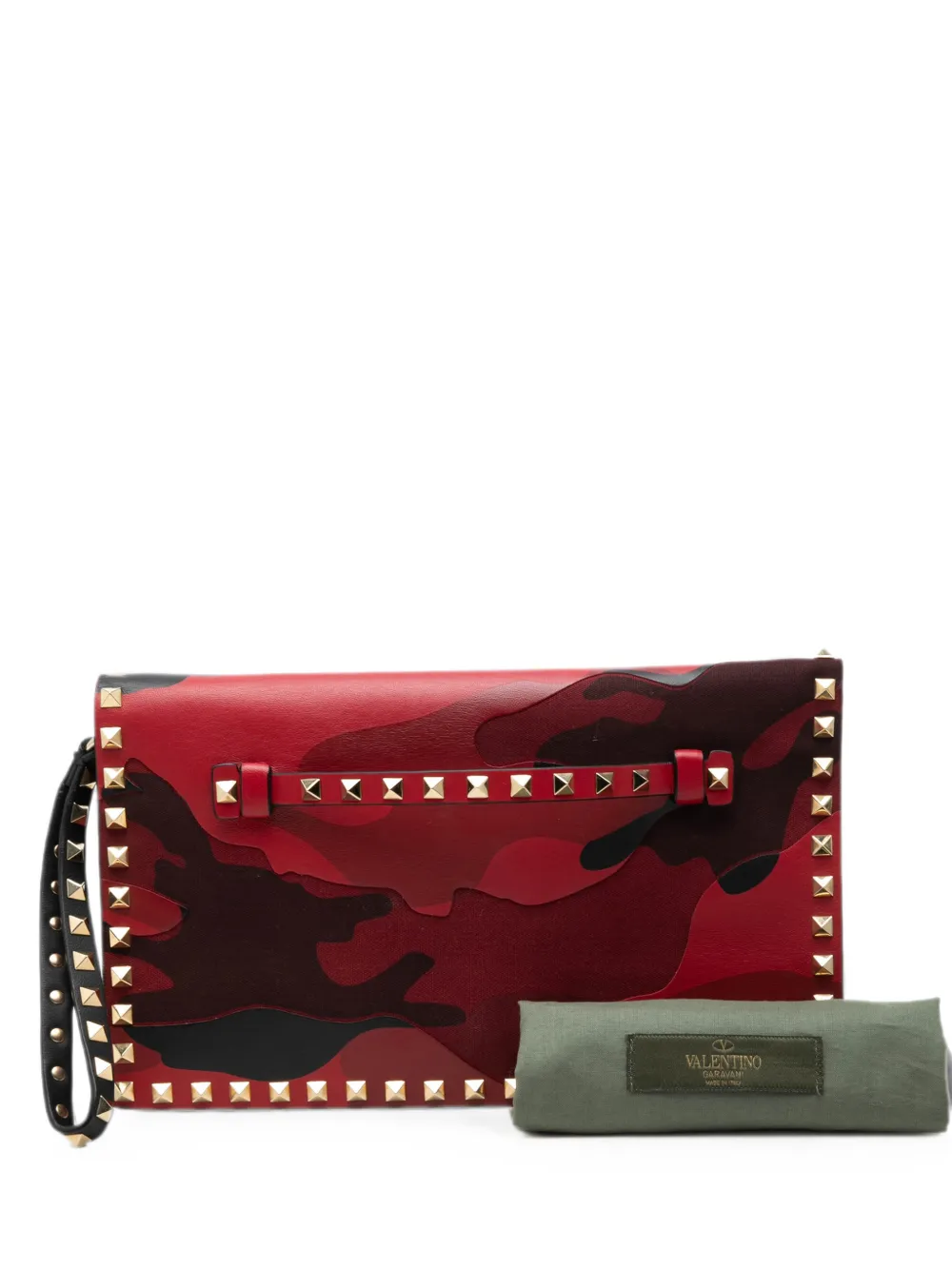 Valentino Garavani Pre-Owned 2000-2017 Canvas and Nappa Camouflage Rockstud Wristlet clutch bag - Rosso