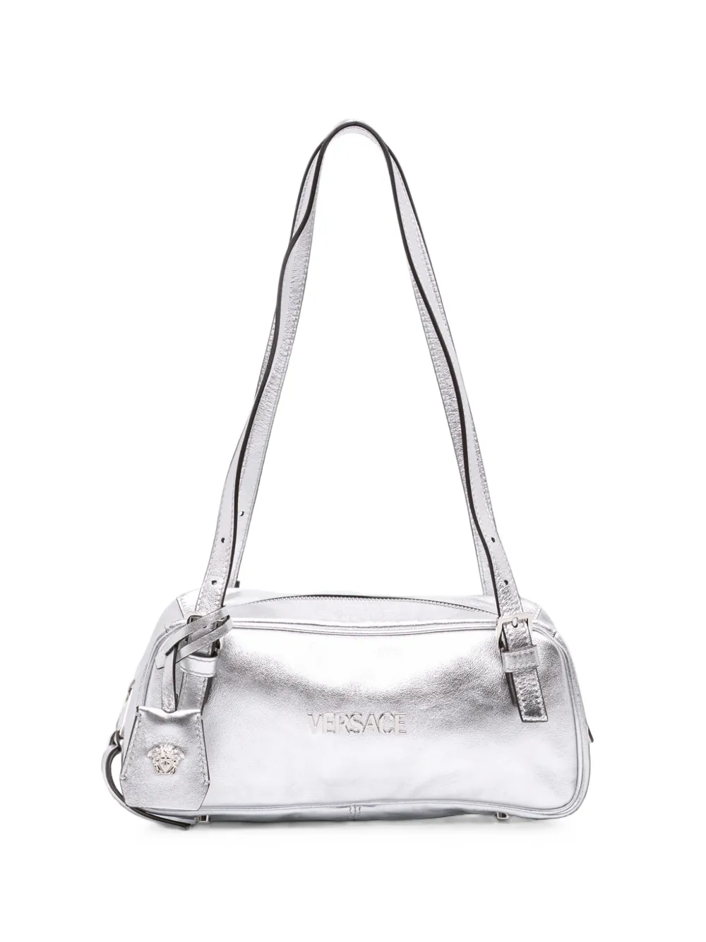 Versace Pre-Owned 2000-2026 Metallic Leather Tag Bowling Bag shoulder bag - Argento