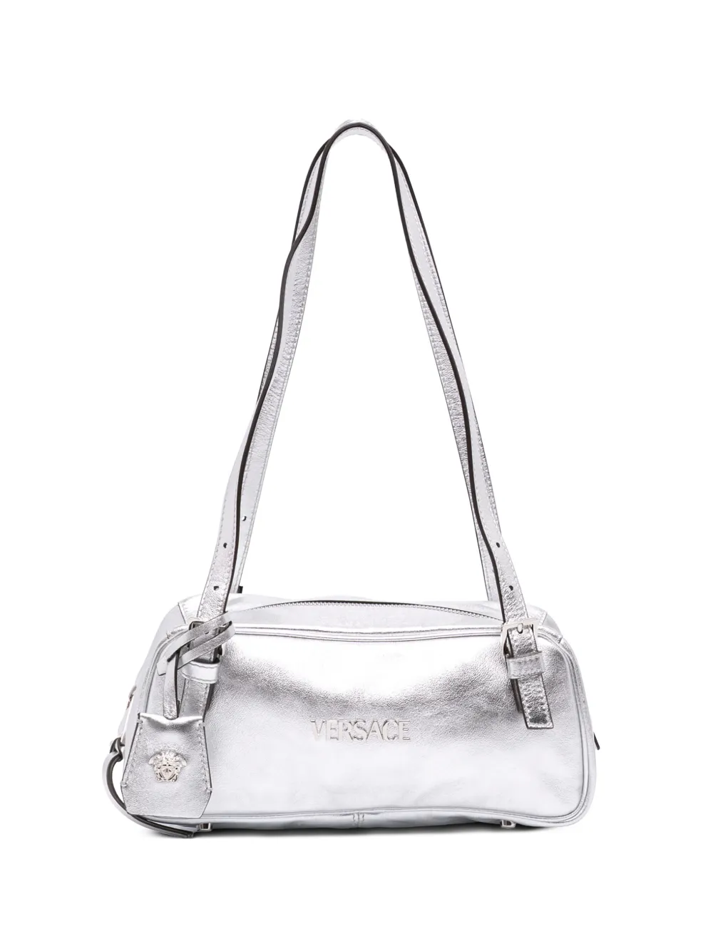 Versace Pre-Owned 2000-2026 Metallic Leather Tag Bowling Bag shoulder bag - Argento