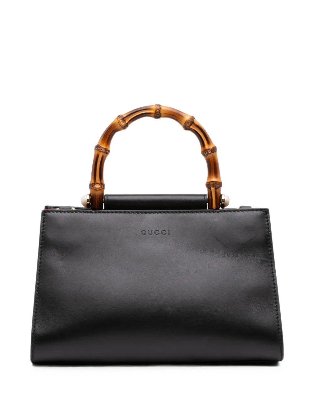 Gucci Pre-Owned 2016-2026 Mini Nappa Bamboo Web Nymphaea Top Handle Bag satchel - Nero