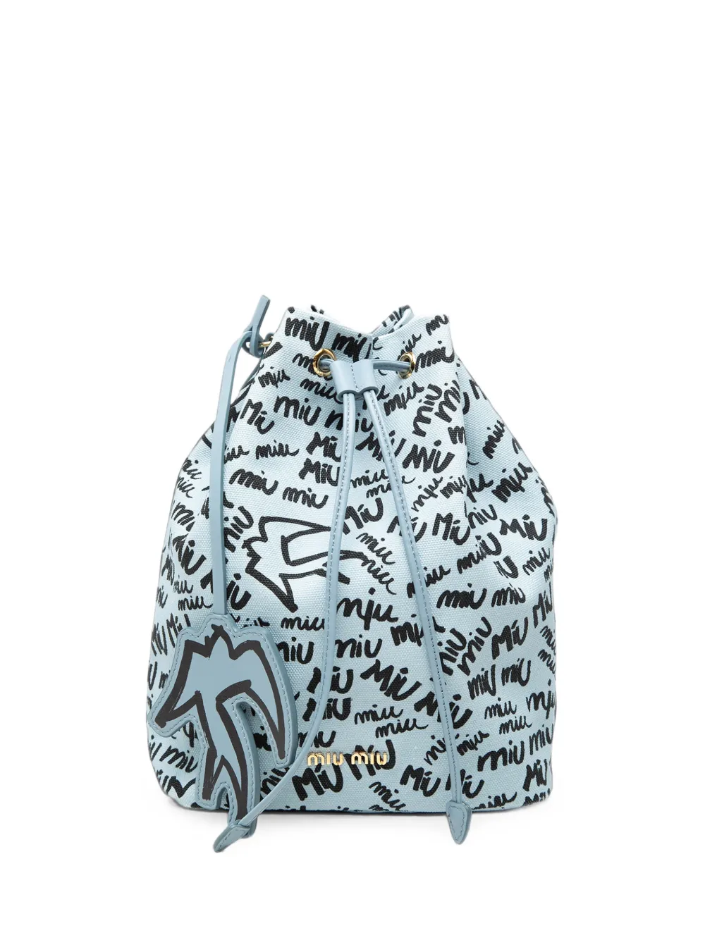Miu Miu Pre-Owned sac seau imprimé en toile à lien de resserrage (2010-2026) - Bleu Miu Miu Pre-Owned sac seau imprimé en toile à lien de resserrage (2010-2026) - Bleu