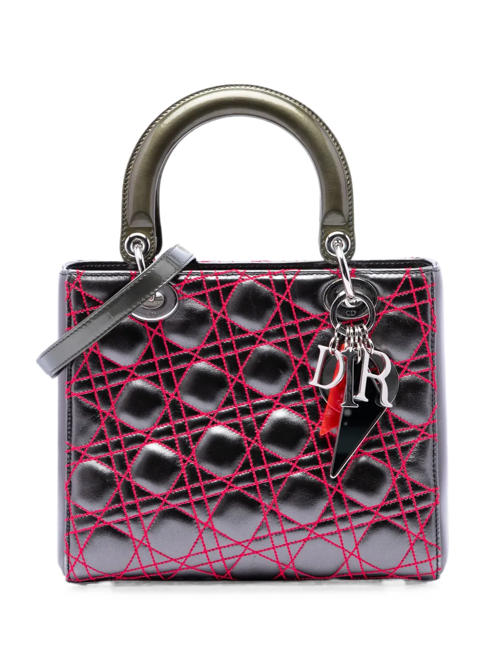 Christian Dior Pre-Owned 2011 Anselm Reyle Mini Cannage Lady Dior Satchel-Tasche aus Metallic-Lammleder - Grau
