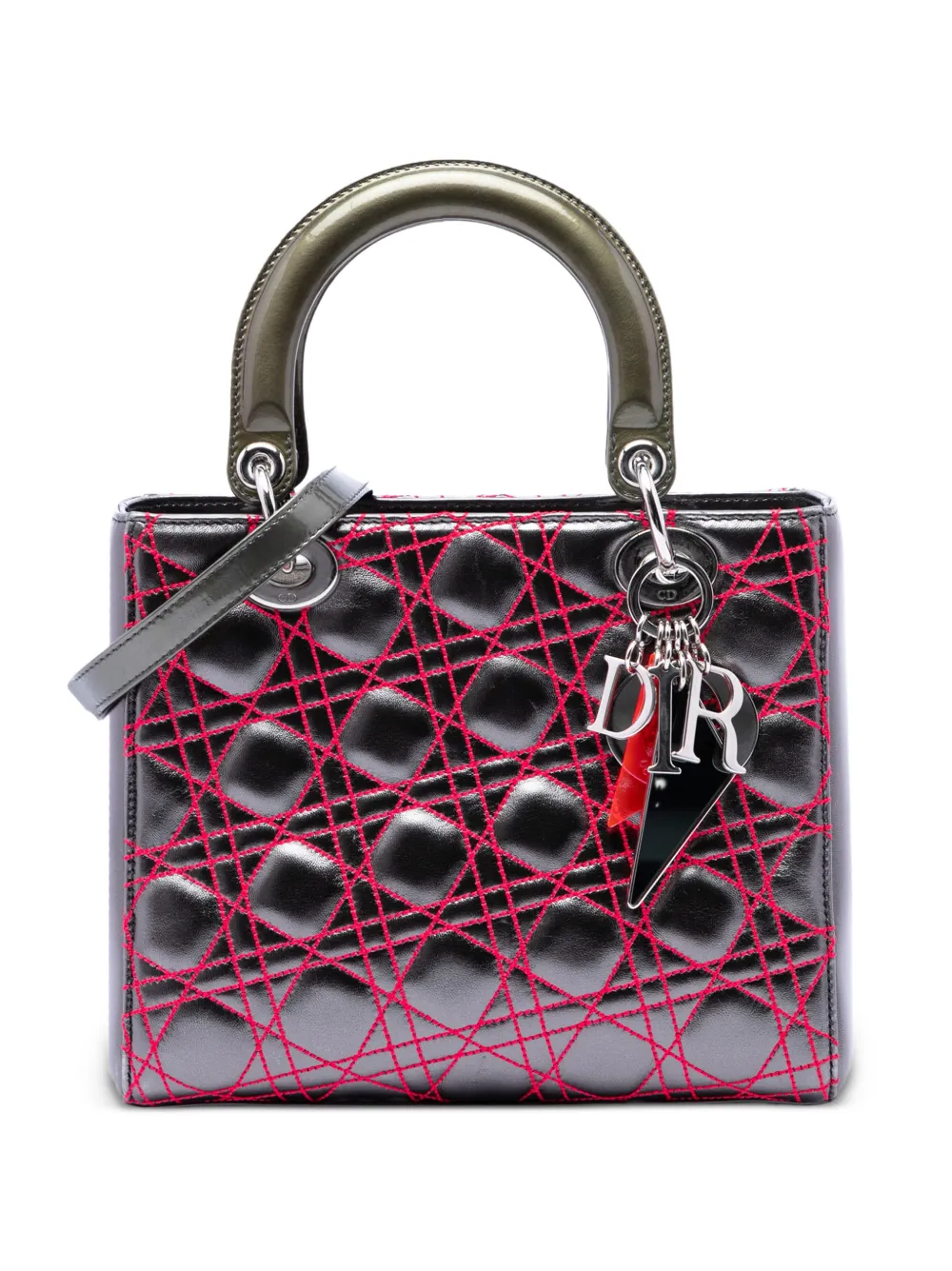 Christian Dior Pre-Owned 2011 Anselm Reyle Mini Cannage Lady Dior Satchel-Tasche aus Metallic-Lammleder - Grau