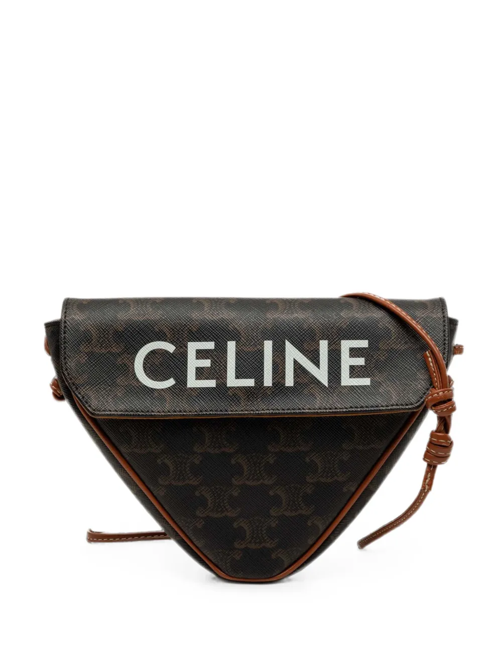 Celine Pre-Owned 2021 Triomphe Coated Canvas Logo Triangle crossbody bag - Braun
