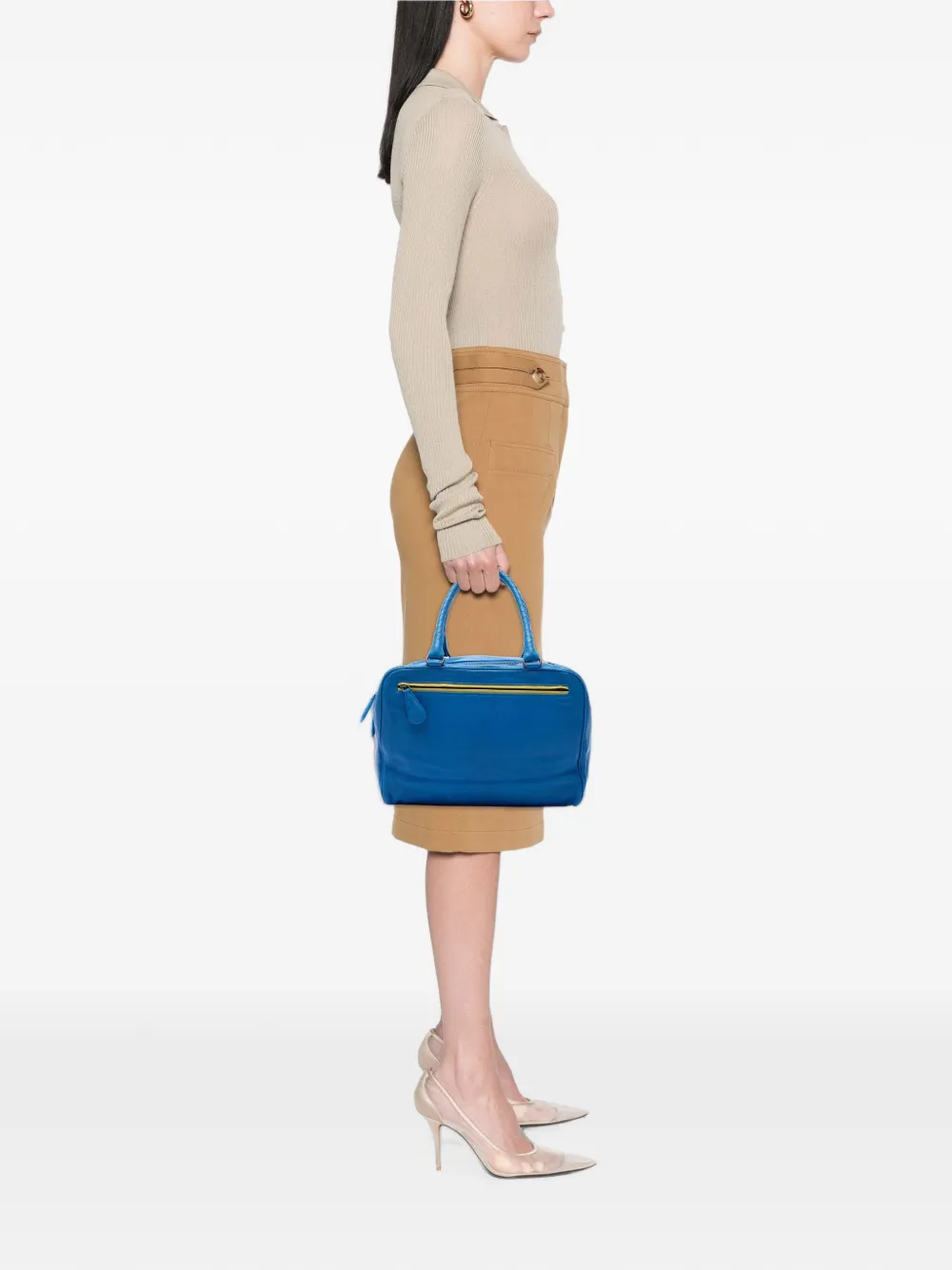 Bottega Veneta Pre-Owned 2012-2026 Intrecciato Trimmed Medium Goatskin Madras Heritage Brera handbag - Blu