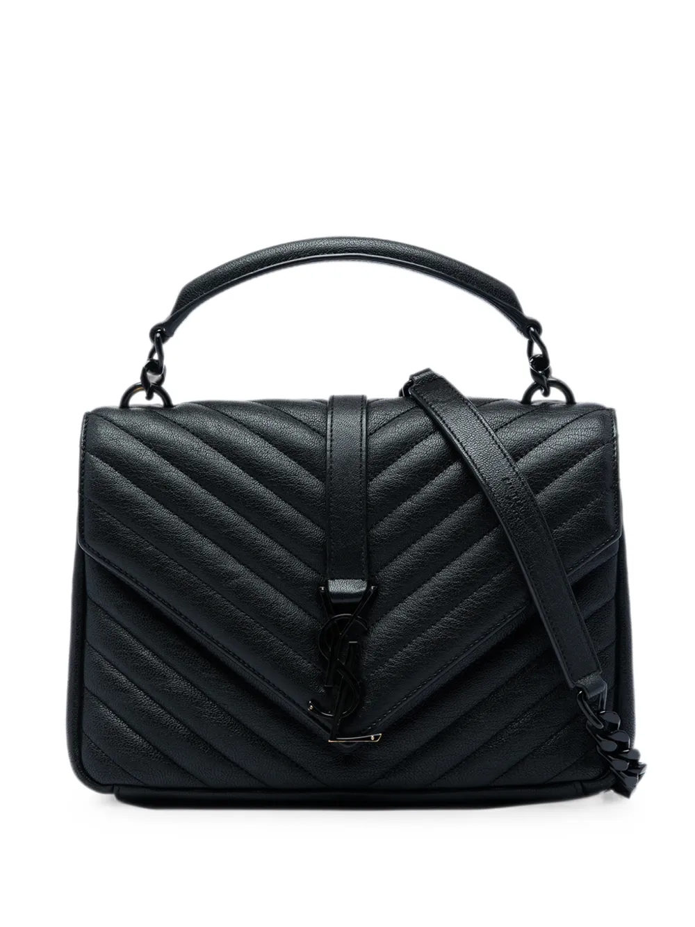 Saint Laurent Pre-Owned 2016 Medium Chevron Sheepskin Monogram Monochrome College Bag satchel - Schwarz
