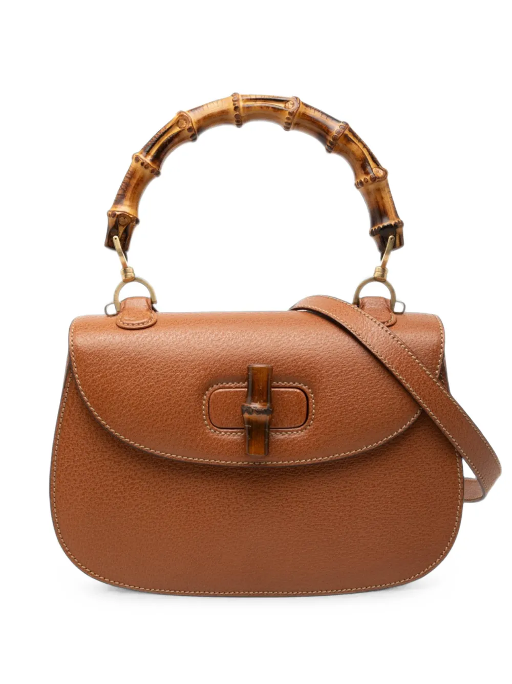 Gucci Pre-Owned Kleine 20th Century Bamboo Night Satchel-Tasche aus gekörntem Kalbsleder - Braun
