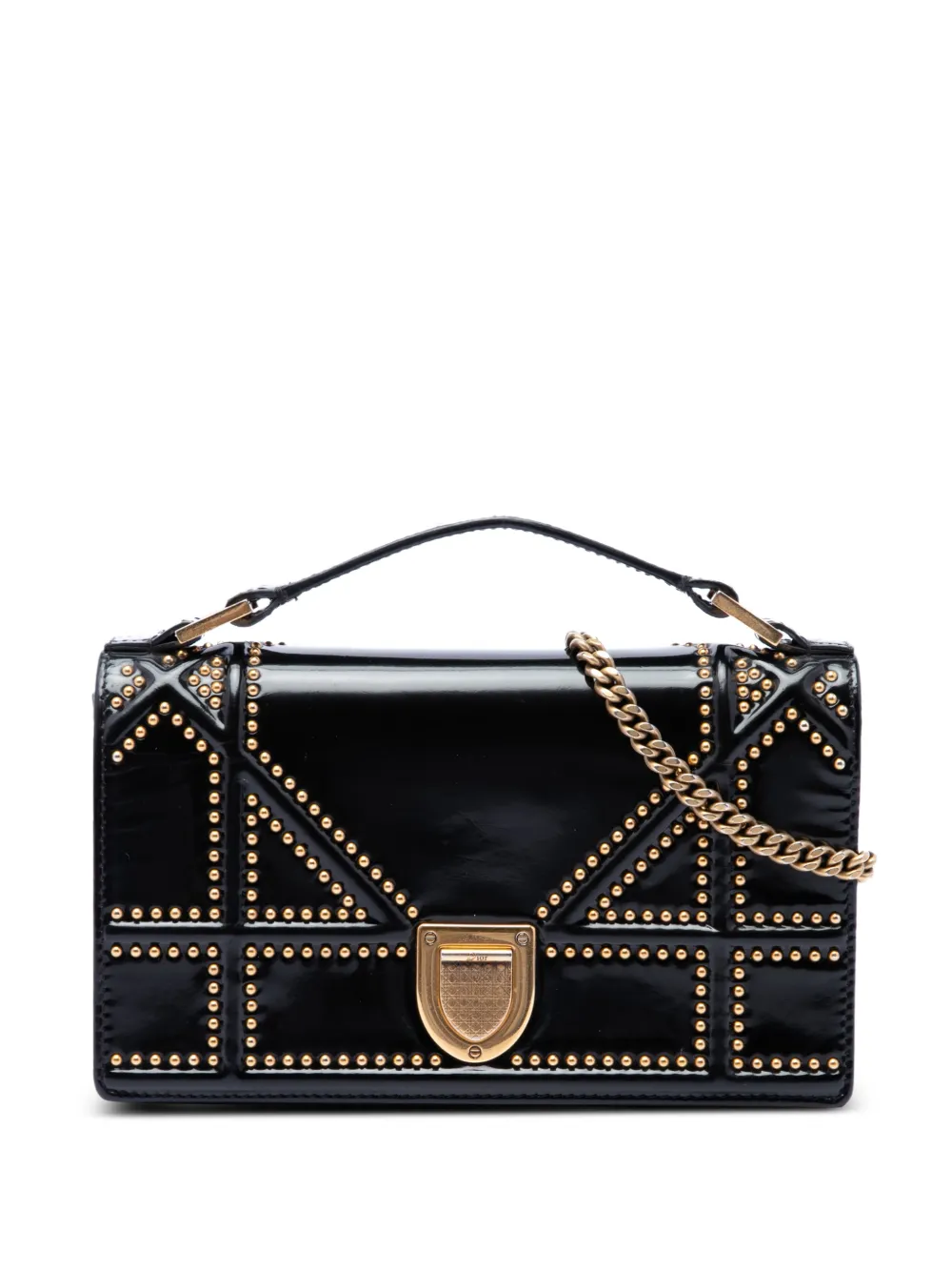 Christian Dior Pre-Owned 2017 Studded Patent Diorama Top Handle Wallet on Chain satchel - Nero