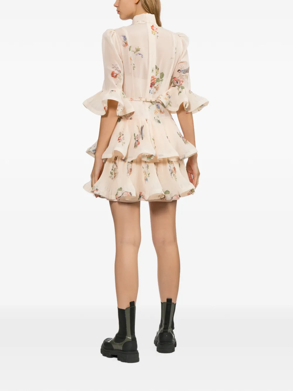 ZIMMERMANN Geplooide mini-jurk met lange mouwen Beige