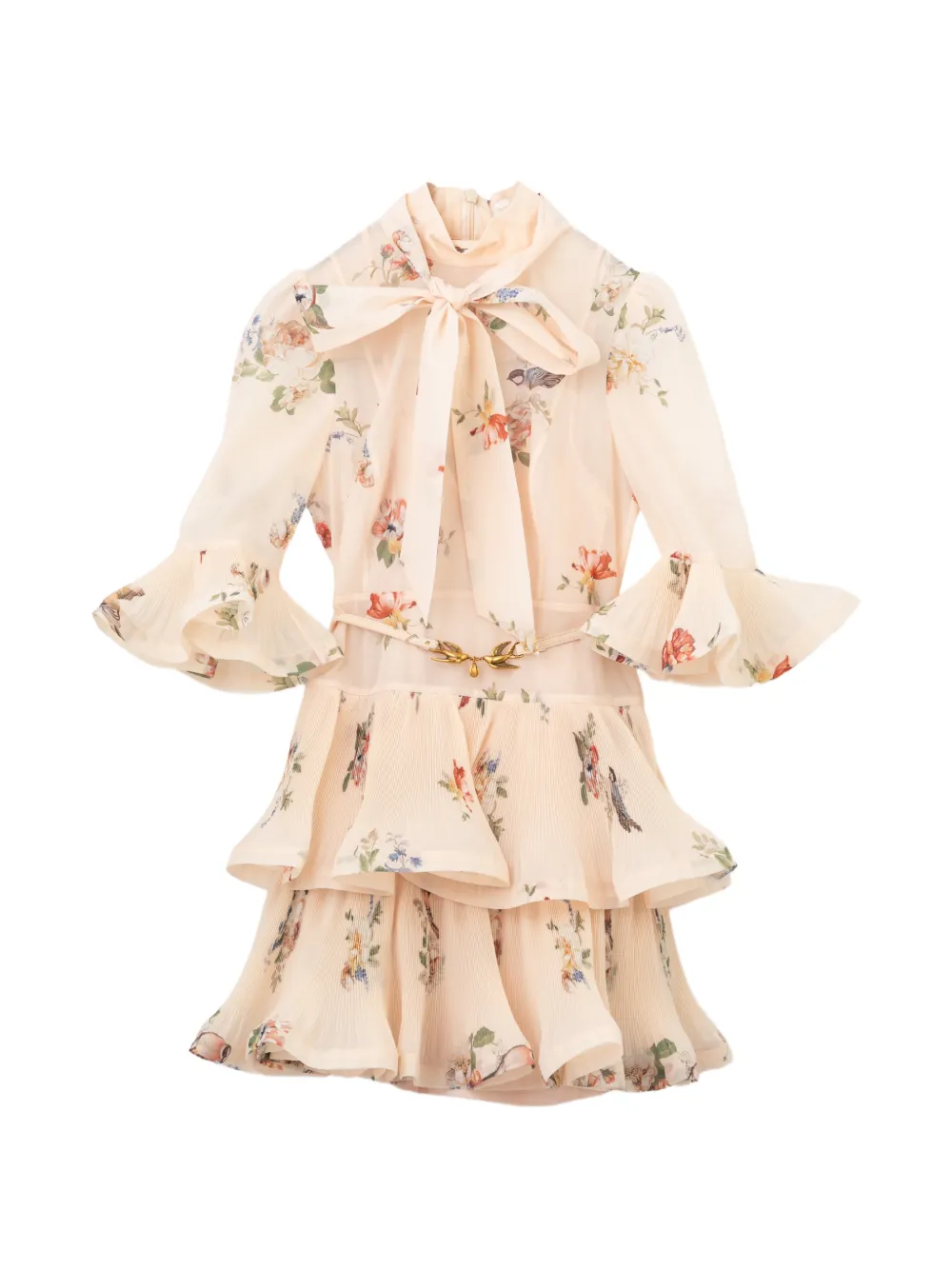ZIMMERMANN Geplooide mini-jurk met lange mouwen Beige