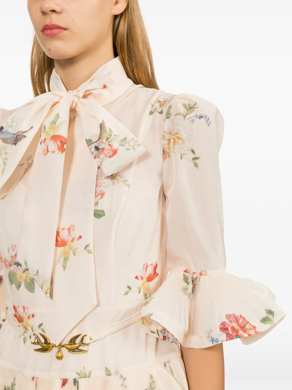ZIMMERMANN Geplooide mini-jurk met lange mouwen Beige