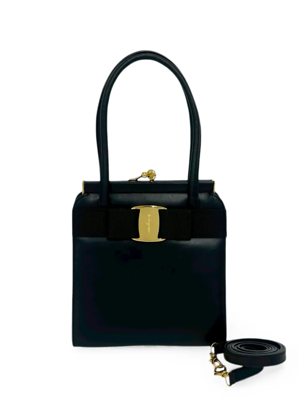 Ferragamo Pre-Owned 20th Century Leather Vara Kiss Lock satchel - Nero
