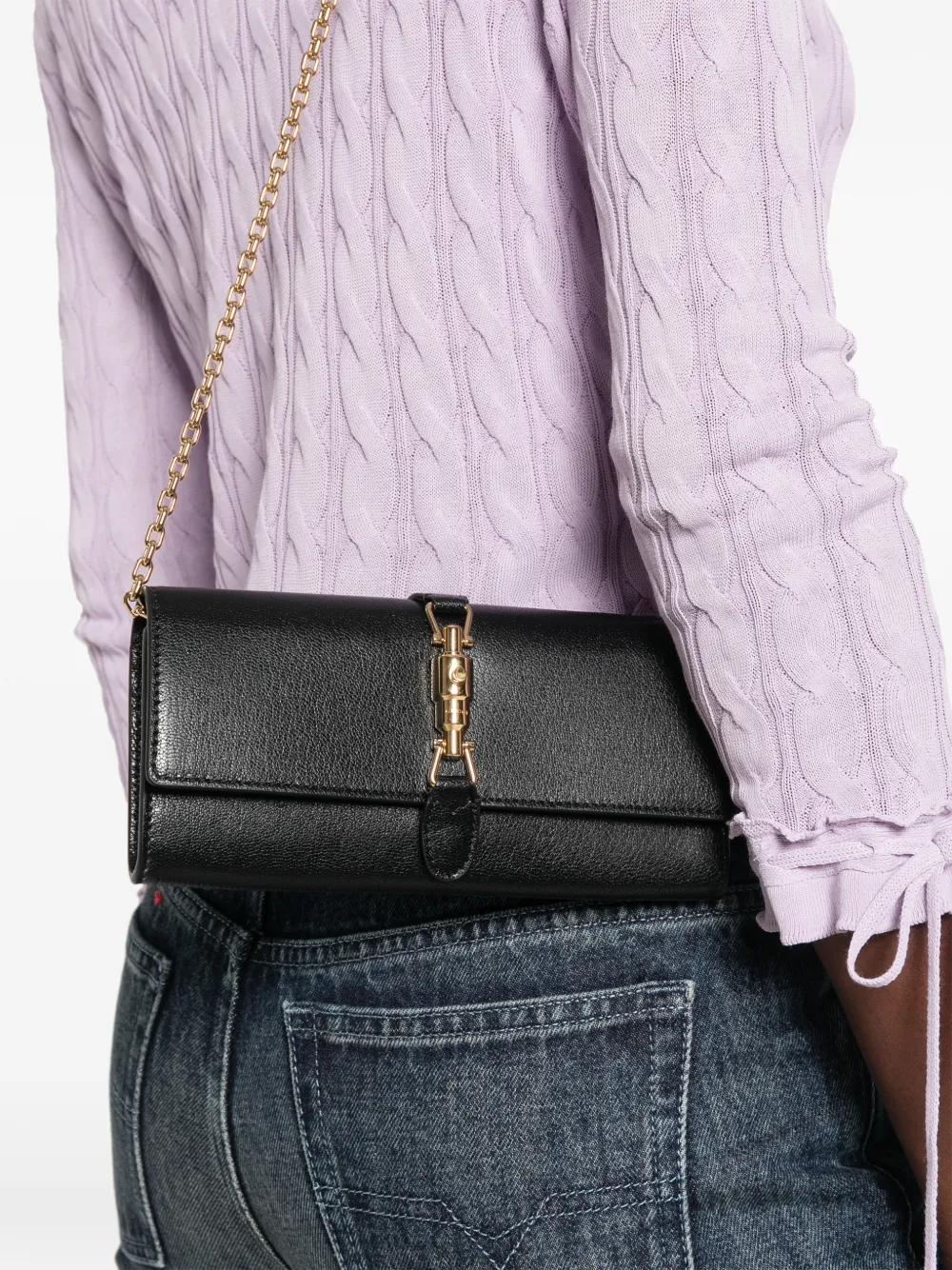 Gucci Jackie leren portemonnee met ketting Zwart