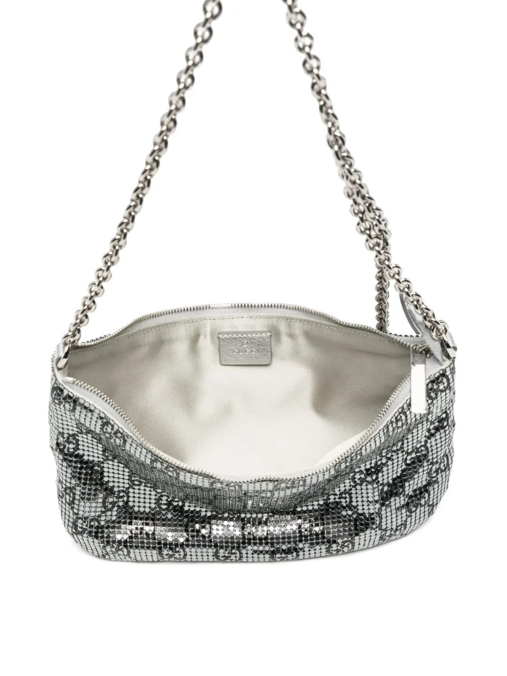Gucci metallic evening bag with charm Zilver