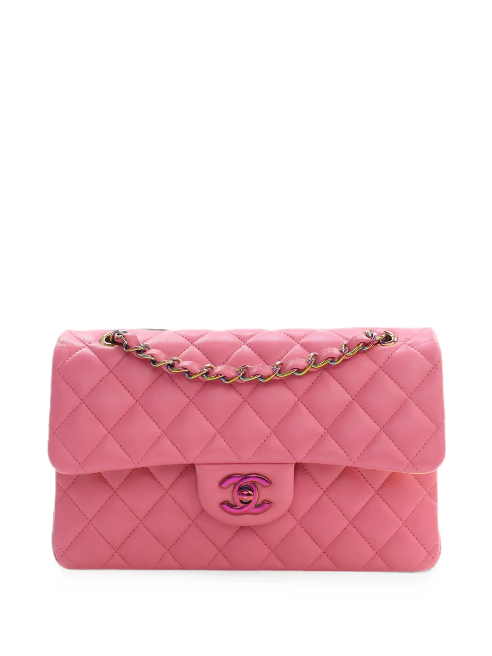 CHANEL Pre-Owned 2021 Small Classic Lambskin Rainbow Hardware Double Flap shoulder bag - Rosa
