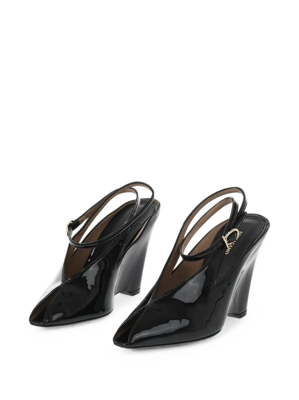 Ferragamo leather wedge sandals Zwart